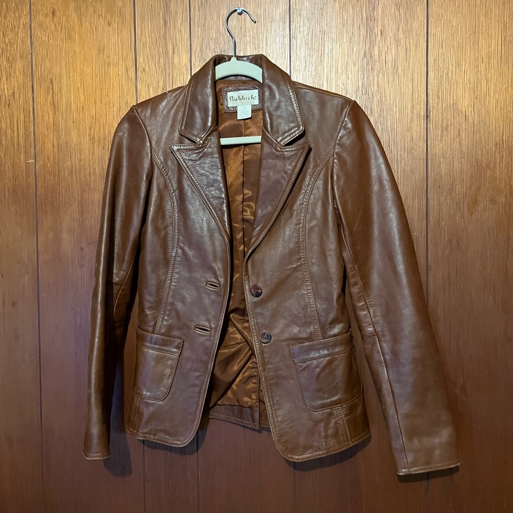 ✨ Brown 100% Leather Blazer - Size XS (Rubbish) ✨